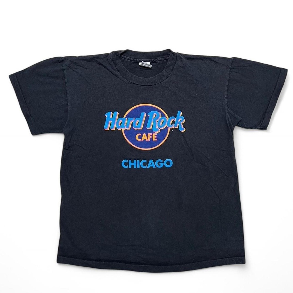 Hard Rock Cafe T‎ Shirt Mens L Black Chicago Vintage Logo Graphic Made in USA